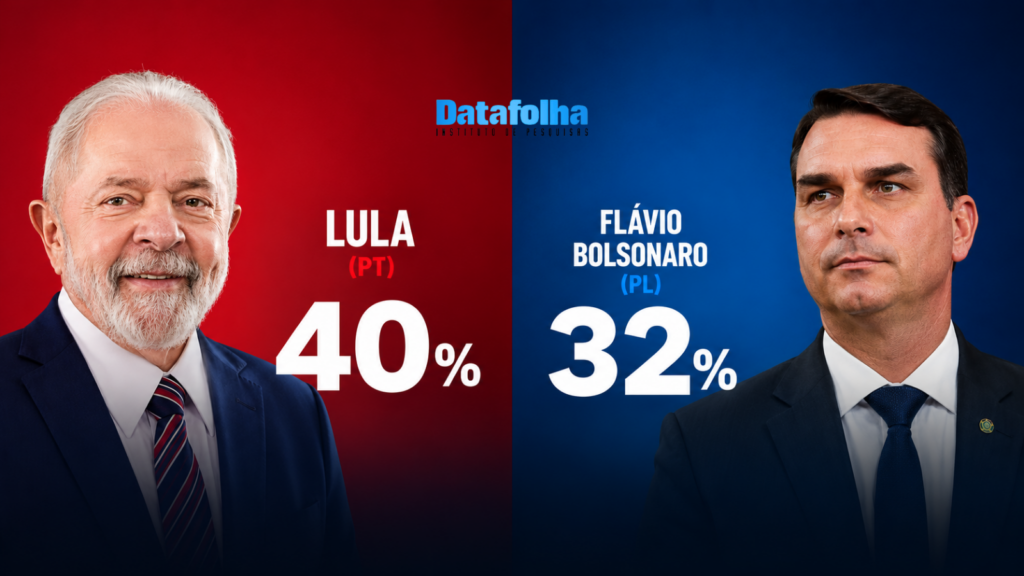Lula lidera com 40% e Flávio Bolsonaro tem 32% no primeiro turno, aponta Datafolha